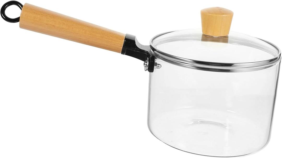 Kitchen Cooking Pot Glass Soup Pot Wooden Handle Heat Resistant Glass for Cooking