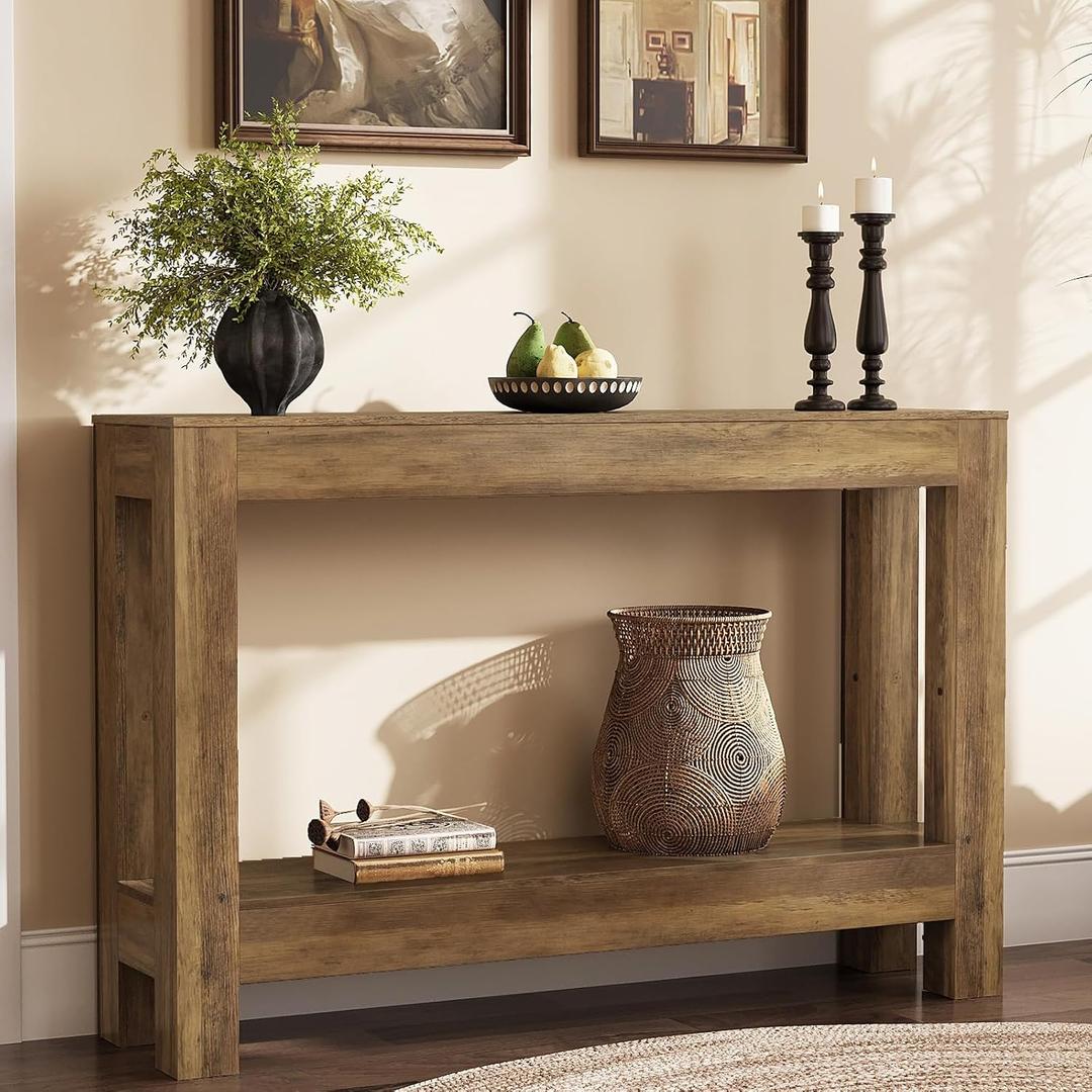 Tohomeor Farmhouse Console Table, 2-Tier Wood Sofa Table Behind Couch Narrow Entryway Accent Table for Entrance, Hallway, Living Room, Foyer, 11.81"D x 47.24"W x 31.5"H