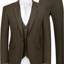 WYWK Men's 3-Piece Slim Fit Tuxedo Suit Set‌ for Men One Button Blazer Jacket Vest Pants Business, Wedding ,Banquet, Party Brown Medium