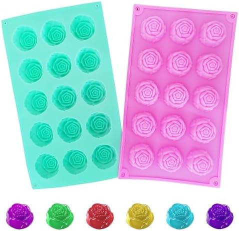 2 Pcs Rose Mold Silicone, Non-Stick Soap Molds, Reusable Heat-Resistant Flower Molds Silicone for Handmade Soap Making, Candy, Chocolate, Rose Ice Cube, Cake Decoration Jelly, Easy Release & Cleaning