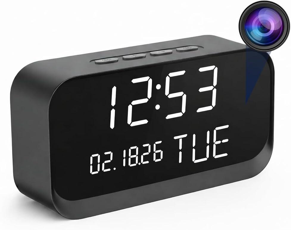 Clock Camera Nanny Cam with 1080P HD Video, AI Motion Detection, Night Vision, Dual-Band 2.4/5GHz WiFi, Bluetooth Setup, Local & Cloud Storage, Indoor Security Camera for Home & Office
