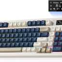 AULA S99 Pro Wireless Keyboard, Gaming Keyboards Media Knob Custom RGB Backlit, 3-Modes BT/2.4G/USB-C Membrane Cute Creamy Keyboard for Windows/MAC/PC Gamer - Blue White