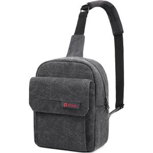TULLIO Camera Bag Crossboy Printing Camera Sling Chest Bag Backpack for DSLR SLR Mirrorless Camera Waterproof for Photographer Compatible with Nikon Sony (Large, Black Gray)