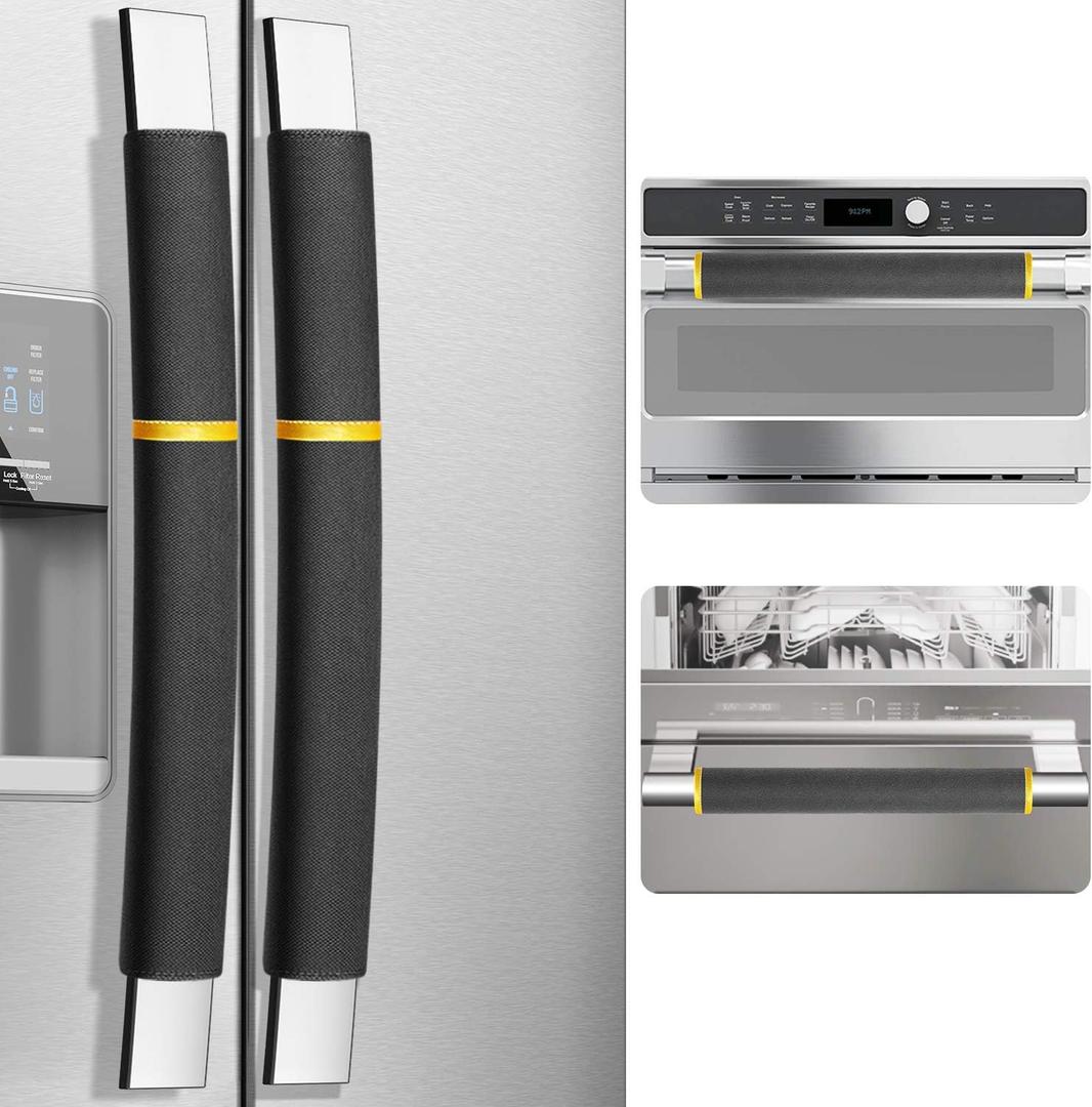 MRKG Refrigerator Door Handle Covers, Set of 4, Washable Without Fading or Cracking, Keep Your Kitchen Appliance Clean from Smudges, Drips, Food Stains, Oil (Black)
