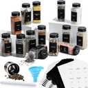 AOZITA 14 Pcs Glass Spice Jars with Black lids - 4oz Empty Square Spice Bottles and Spice Labels - Black Shaker Lids and Airtight Metal Caps - Silicone Collapsible Funnel Included