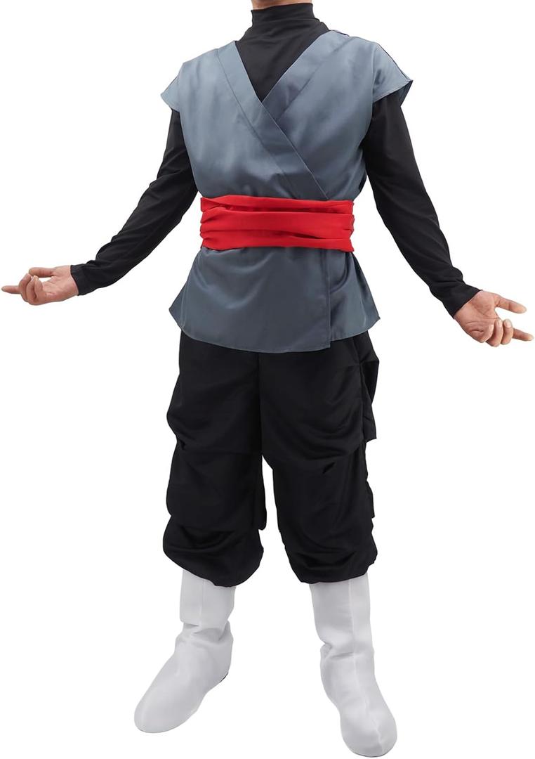 Anime Kung Fu Suit Outfits Uniform Black Cosplay Costume Halloween Full Set with Jacket Pants Shoe Covers And Belt (S)