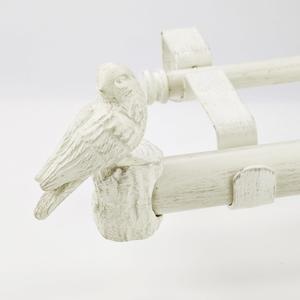 1-1/8 Inch Diameter Weathered White Curtain Rod with Bird Design Finials, 72-144'' Telescoping Double Curtain Rods for window width 68-140 inch, Drapery Rods for Bedroom,Living Room