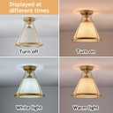 Gold Semi Flush Mount Ceiling Light Fixture with Fabric Shade Modern Bedroom Light Fixture Farmhose Close to Ceiling Light for Living Room Kitchen Hallway Entryway