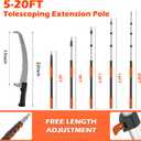 26FT Reach Pole Saws for Tree Trimming, Manual Pole Saw with 5-20FT Telescoping Extension Pole, Pruning Saw with 17" 3X Detachable Saw, Branches Pruner for Garden, Palms & Shrubs Yard Maintenance