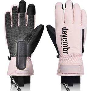 devembr Ski Gloves with Wrist Guards and Undercuff Design, Snowboarding Gloves Touchscreen (Small, Pink)