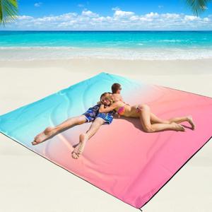 Beach Blanket Waterproof Sandproof Beach Mat 79" X 83"/10'x9'for 2-8 Adults Quick Drying Outdoor Picnic Mat Beach Accessories for Travel, Camping, Hiking (Gradient Pink Green)