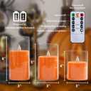 3 x Flameless Flickering 3" x4" 5" 6" Clear Plastic Orange 11-Key Remote Candles with Light Strings, LED Battery Operated Cycle Timer Pack of 3 Candles for Halloween Festival Decor