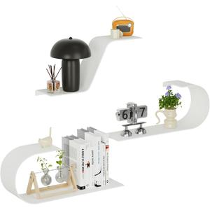 White Floating Shelves Set of 3, White Metal Decor, Unique Mounted Floating Shelf, Modern Long Wall Shelf, Large Wall Shelves for Bedroom, Bathroom, Living Room