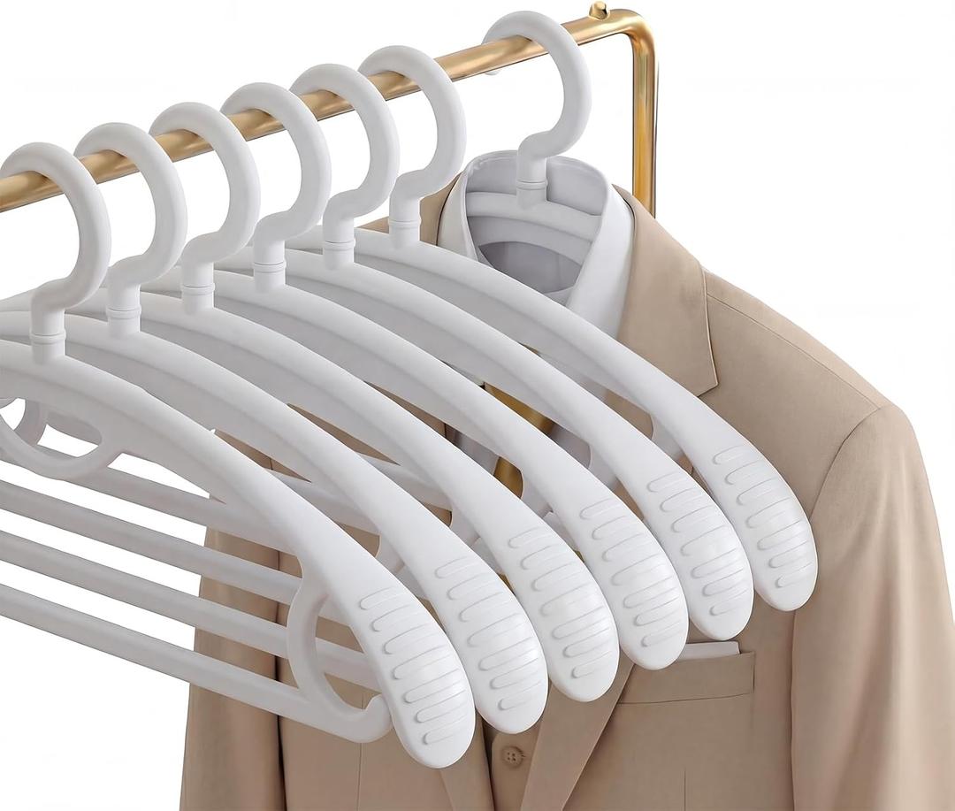Plastic Clothes Hanger, Extra Thick Plastic Wide Shoulder Adult 360 Degrees Rotate Slip Resistant Standard Clothing Hanger Ideal for Everyday Use White 10 Pack, 16.7L X 1.3W X 7.8H