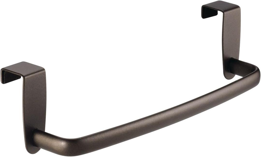 mDesign Steel Metal Wire Over Cabinet Towel Rack Storage Organizer - Hang on Cabinet or Door - Towel Bar Holder for Kitchen - Holds Hand Towels, Washcloths - Spira Collection - Bronze (Pack of 1)