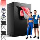 Upgraded 2 Person Infrared Sauna Box, 77x 37x 50 Portable Sauna with 660nm Red Light Therapy & 850nm,5-Layer Waterproof, 2 Steamers,2 Folding Chairs for Home Sauna