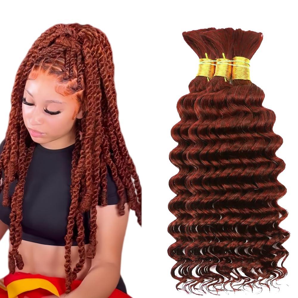 Reddish Brown Human Braiding Hair For Boho Braids Copper Red Boho Hair For Braiding No Weft Color #33 Reddish Brown Braids 18Inch 150g