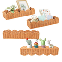 4 Set Nursery Book Shelves Scalloped Plastic Artificial Rattan Classroom Wall Shelf 15.8 Inch Wall Mounted Floating Bookshelve, Hanging Boho Wicker Woven Shelf for Bedroom Farmhouse Decor (4, Brown)