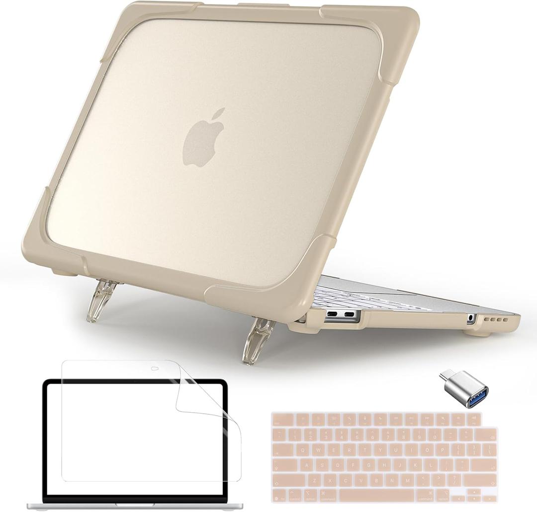 Batianda Heavy Duty Case for MacBook Neo 13 inch 2026 Release Model A3404 A18 Pro Chip, Ergonomic Foldable Kickstand (Holds 22lbs) Matte Translucent Shockproof Cover, Rock Gray