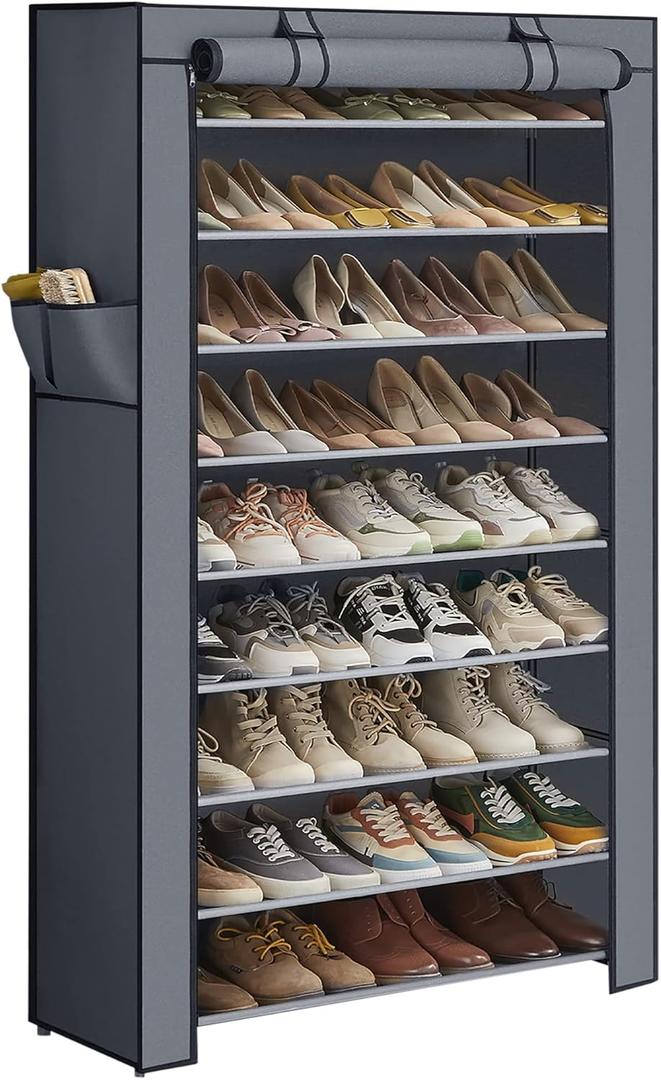 SONGMICS 10-Tier Shoe Rack, Shoe Storage Cabinet with Dustproof Cover, Free-Standing Shoe Storage Organizer for Closet, Entryway, Hold 40-50 Pairs of Shoes, for Sneakers, High Heels, Gray URXJ36G (Grey)