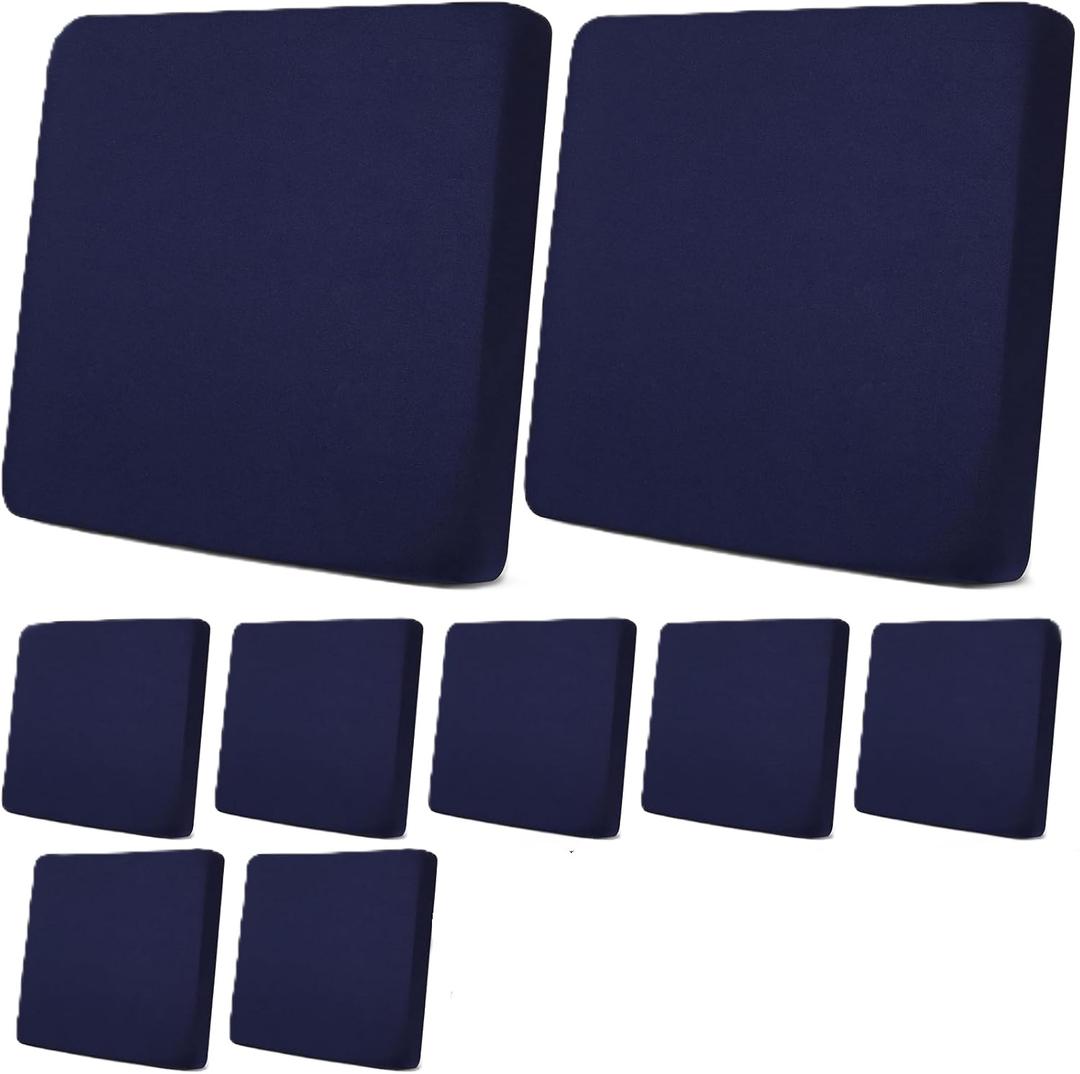 Newwiee 9 Pcs Patio Outdoor Cushion Covers Replacement Waterproof Stretch Sofa Couch Cushion Covers Washable Individual Couch Slipcovers Set Furniture Protector for Pets(20-27 Inch,Navy)