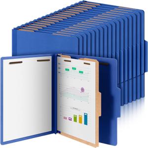 36 Pcs Classification Folders Letter Size, Back to School Supply for Teacher, Student, 1 Divider Pressboard File Folder Bulk with 2 Fasteners, 3.5 Inch Expanding File Organizer (Dark Blue)