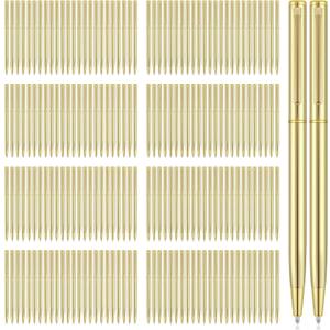 Zonon 160 Pieces Gold Metal Slim Ballpoint Pens Bulk Retractable Metallic Black Ink 1 mm Medium Point Smooth Writing Pens for Wedding Business Office Supplies Students Teachers Men Women Present