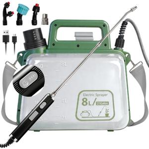 2 Gallon Electric Garden Sprayer, 7.4V Battery Powered Sprayer with USB Rechargeable Handle, Telescopic Wand, 4 Adjustable Nozzles, Battery Indicator, Shoulder Strap for Lawn, Plant Watering & Yard