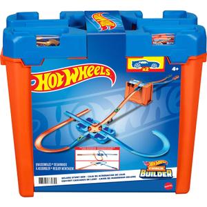 Hot Wheels Toy Car Track Builder Playset, Deluxe Stunt Box with 25 Component Parts & 1:64 Scale Vehicle 