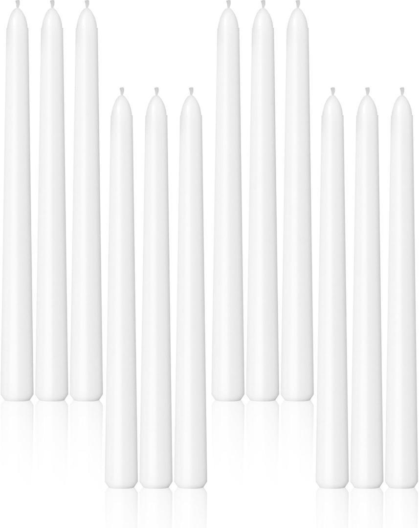 Viyffo Taper Candles 10 Inch  12 Pack White, Dripless, Unscented, Smokeless  8 Hour Burn  Tall Candlesticks for Wedding, Dinner, Holiday, Party, Home Decor