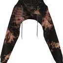 Remidoo Women's Super Crop Top Hoodie Long Sleeve Pullover Tie Dye Cropped Sweatshirt Black Brown Small