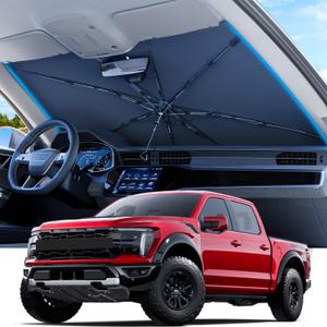 REEVAA 2025 Upgraded Truck Windshield Sun Shade Umbrella [100% Sun Protection & Keep Cool] Protect Interior, 360 Flex Handle Sun Shield Sunshade, Large (61''x35'') for Truck/Full-Size SUV Car