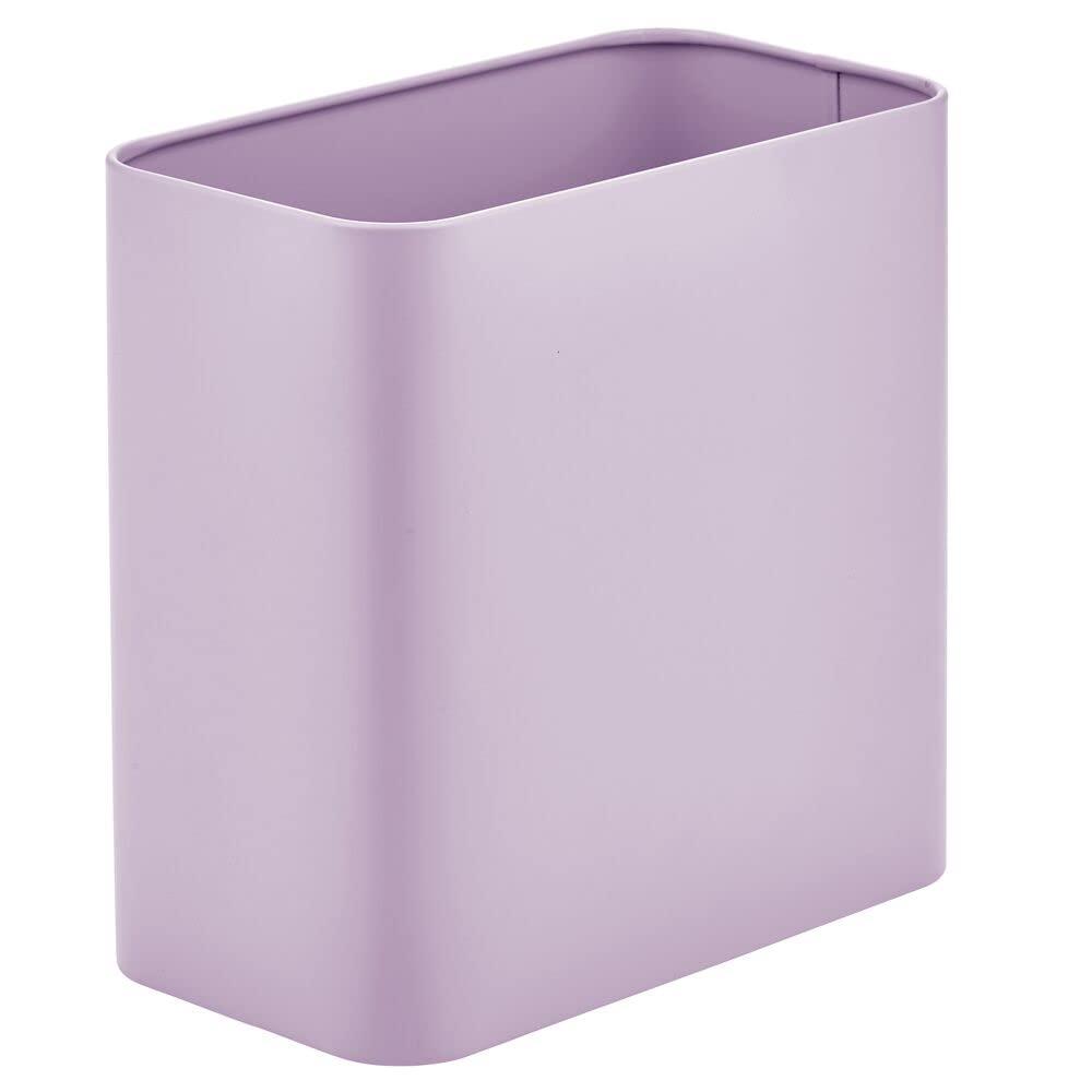mDesign Metal Wastepaper Bin  Compact Rectangular Bathroom Bin  Rubbish Basket for Home and Office  Light Purple (Pack of 1)