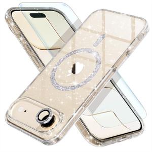 Choiche Magnetic for iPhone 17 Air Case Women Phone Case, Compatible with Mag-Safe, Cute Bling Sparkly, Military Grade Drop Protection, with Diamond Camera Lens Covers, 6.5-inch, Glitter Clear