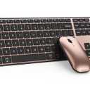 seenda Bluetooth Keyboard and Mouse Combo (USB + Dual BT), Multi-Device Rechargeable Wireless Bluetooth Mouse and Keyboard, Compatible for Win 7/8/10, MacBook Pro/Air, iPad, Tablet - Black Rose Gold