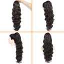 KETHBE Ponytail Extension,24 inch Drawstring Ponytail Hair Extensions, Long Body Wave Synthetic Pony Tails Hair Pieces for Daily Use (Dark Brown)