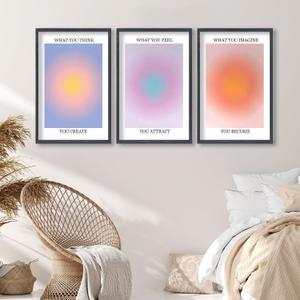Set Of 3 Colorful Abstract Aura Wall Art Decor 16x11 Inch Aura Gradient Positive Energy Inspirational Spiritual Affirmation Wood Framed Sign Of Office Aesthetic Living Room (Wood)
