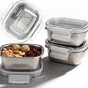 3 Pack Stainless Steel Reusable Snack Containers with Lids - 8.45 oz Small Metal Snack & Lunch Food Boxes, Shatterproof Leakproof Freezer Safe Meal Prep Containers for Portioning Snacks, Dips