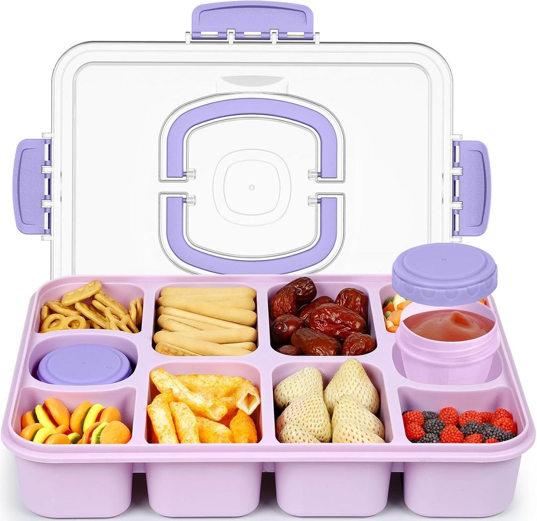 Caperci Original Snackle Box Container - 10-Compartment Snack Divided Serving Tray with Lid & Handle, 2 Dressing Containers, Perfect for Picnic Party, Leak-Proof, Dishwasher Safe, BPA-Free (Orchid)