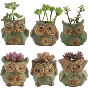 Ogrmar 6Pack Owl Plant Window Boxes Cute Owl Flower Pot/Modern Ceramic Succulent Planter Pots/Tiny Flower Plant Containers Animal Decor