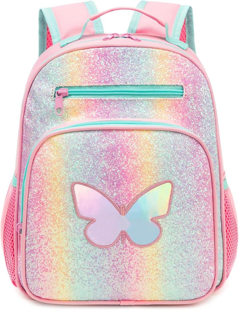 Girls Backpack 5-8,Kindergarten Elementary School Kids Backpack for Girls,Lightweight Butterfly Bookbag with Chest Strap
