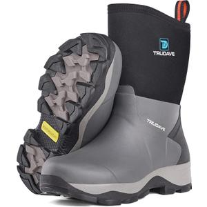 Trudave Rubber Rain Boots for Women, Neoprene Insulated Mud Work Boots, Anti-slip Breathable Mid-calf Womens Waterproof Boots for Garden, Water Fishing, Size: 11 (Black)