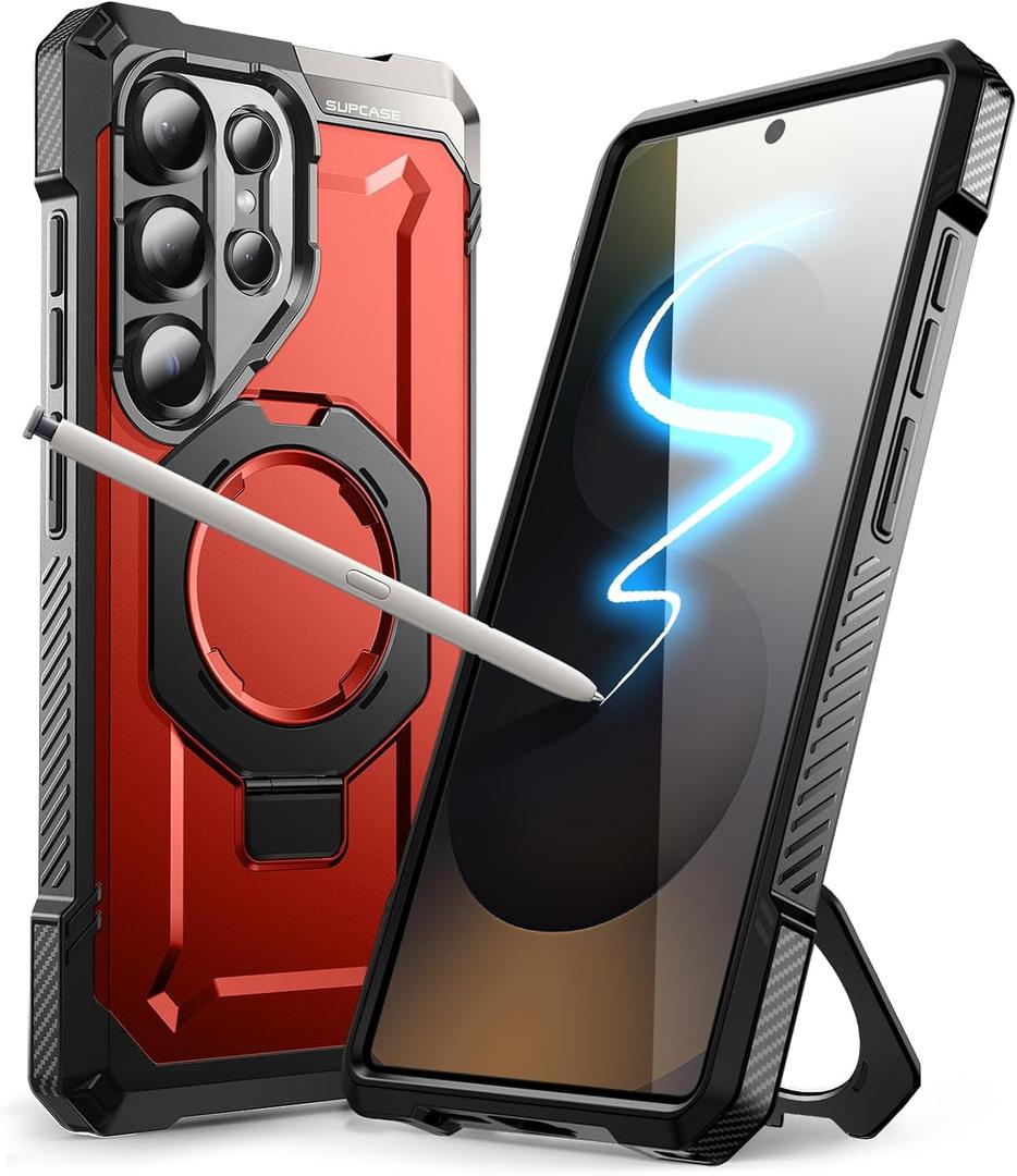 SUPCASE for Samsung Galaxy S25 Ultra Case with Built-in Kickstand, Red | S Pen Friendly, Compatible with MagSafe, Anti-Slip Grip, Military-Grade Protection, Magnetic Phone Case, Unicorn Beetle Grip