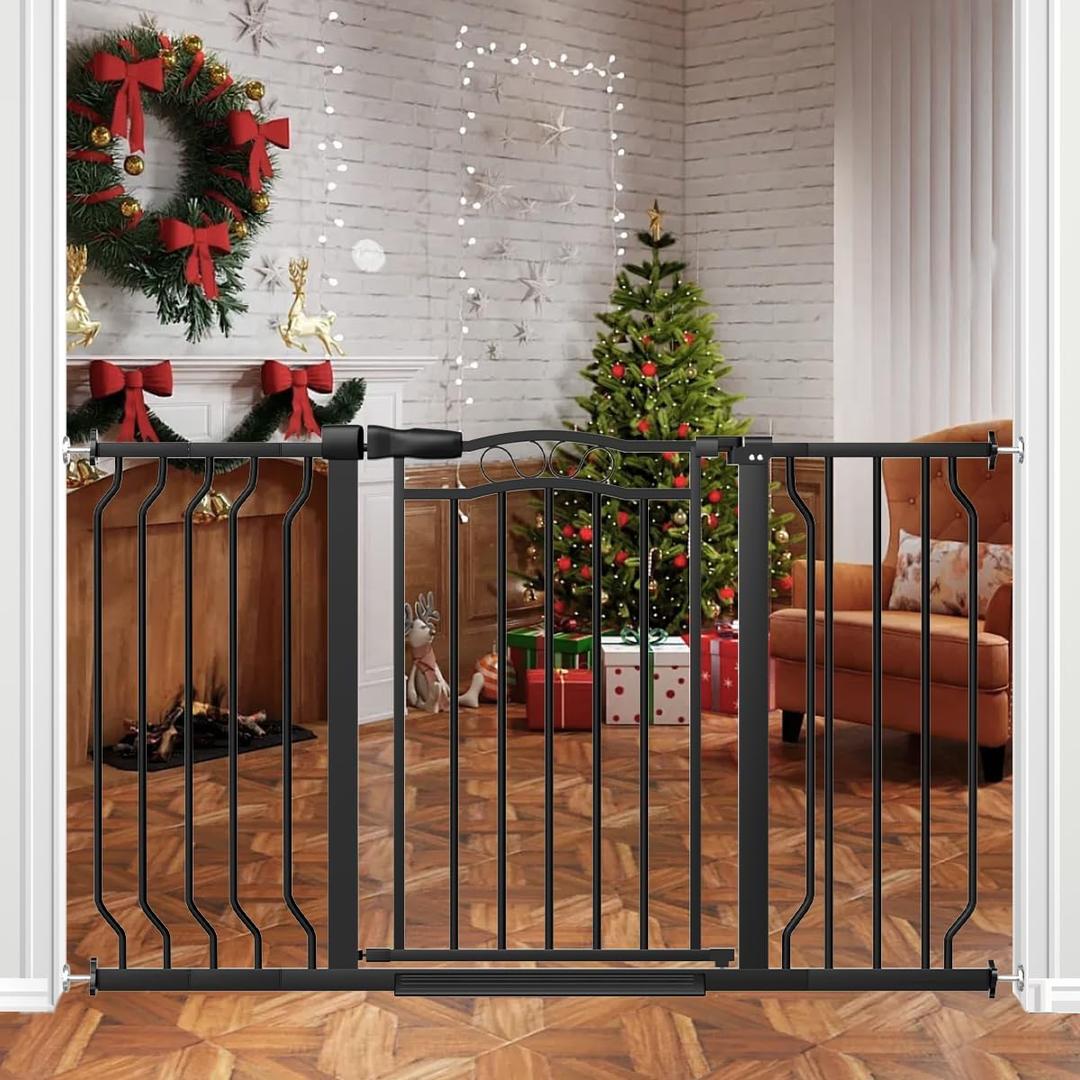 29.5-53.1" Extra Wide Baby Gate for Stairs No Drilling, 30" Tall Auto Close Press Mounted Baby Gate for Doorways, Adjustable Width Walk Through Dog Gates for Doorways, Black