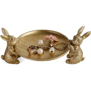 NIKKY HOME Gold Jewelry Tray, Vintage Jewelry Dish Tray with Rabbits, Antique Ring Dish & for Women, Small Trinket Bowl for Vanity Bathroom