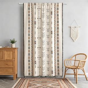 Coral Fish Boho Curtains with Ethnic Print & Decorative Fringe Floor-Length Bohemian Cotton Curtain for Tall Windows & Sliding Doors with Light-Filtering & Privacy, Rod Pocket, 59x96 Inches, 1 Panel