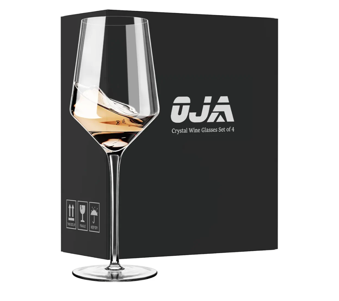 OJA White Wine Glasses Set of 4- Modern Crystal Hand Blown Wine Glass-15 oz,Thin Rim,Long Stem,Perfect for Red or White,Daily Use,Unique Wedding Anniversary or Birthday Gift