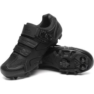 KESCOO Mens Mountain Bike Shoes with 2-Bolts SPD Cleats Included, Cycling Shoes with Quick Ratchet Buckle Indoor Outdoor Riding Biking (10, Black)