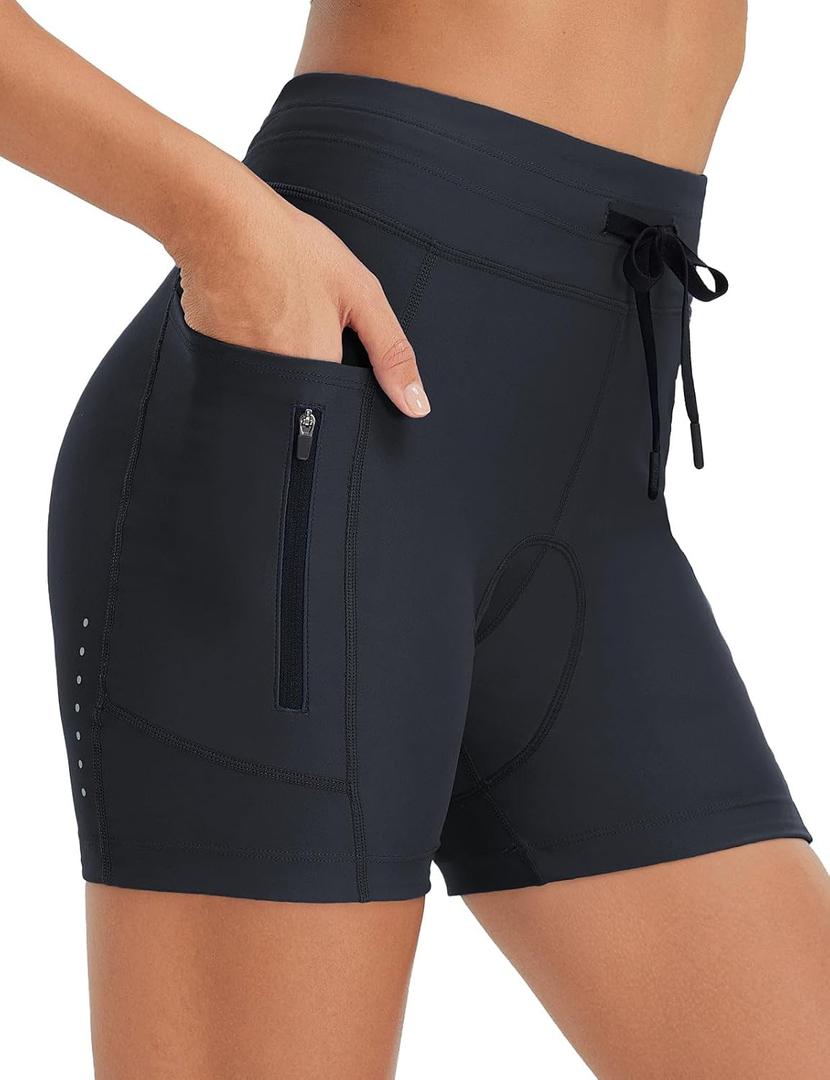 baleaf Women's 4D Padded Bike Shorts High Waisted Cycling Underwear Zipper Pockets for Bicycle Biking Cycle, Medium
