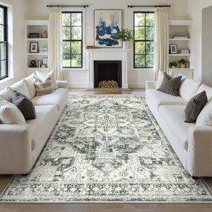 zesthome 8x10 Area Rugs-Washable Rug for Living Room, Non-Slip Backing Rugs, Stain Resistant 8x10 Rug for Bedroom, Ultra-Thin Low Pile Rugs, Vintage Large Home Decor (Grey/Beige)